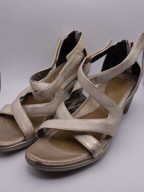 Naot Gold Leather Wedge Sandals Size 36 Adjustable Ankle Strap